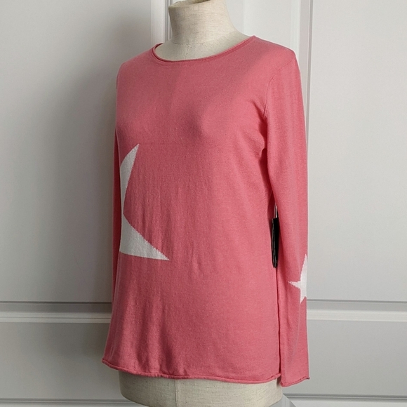 Unwine Sweater Linen Cotton Knit Lightweight Woven Star Salmon White S NWT - Picture 12 of 15